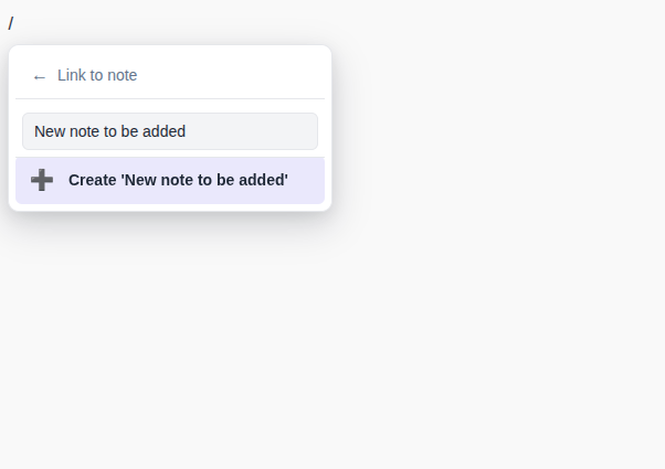 todovo.io editor slash menu showing Create new option when no matching item exists