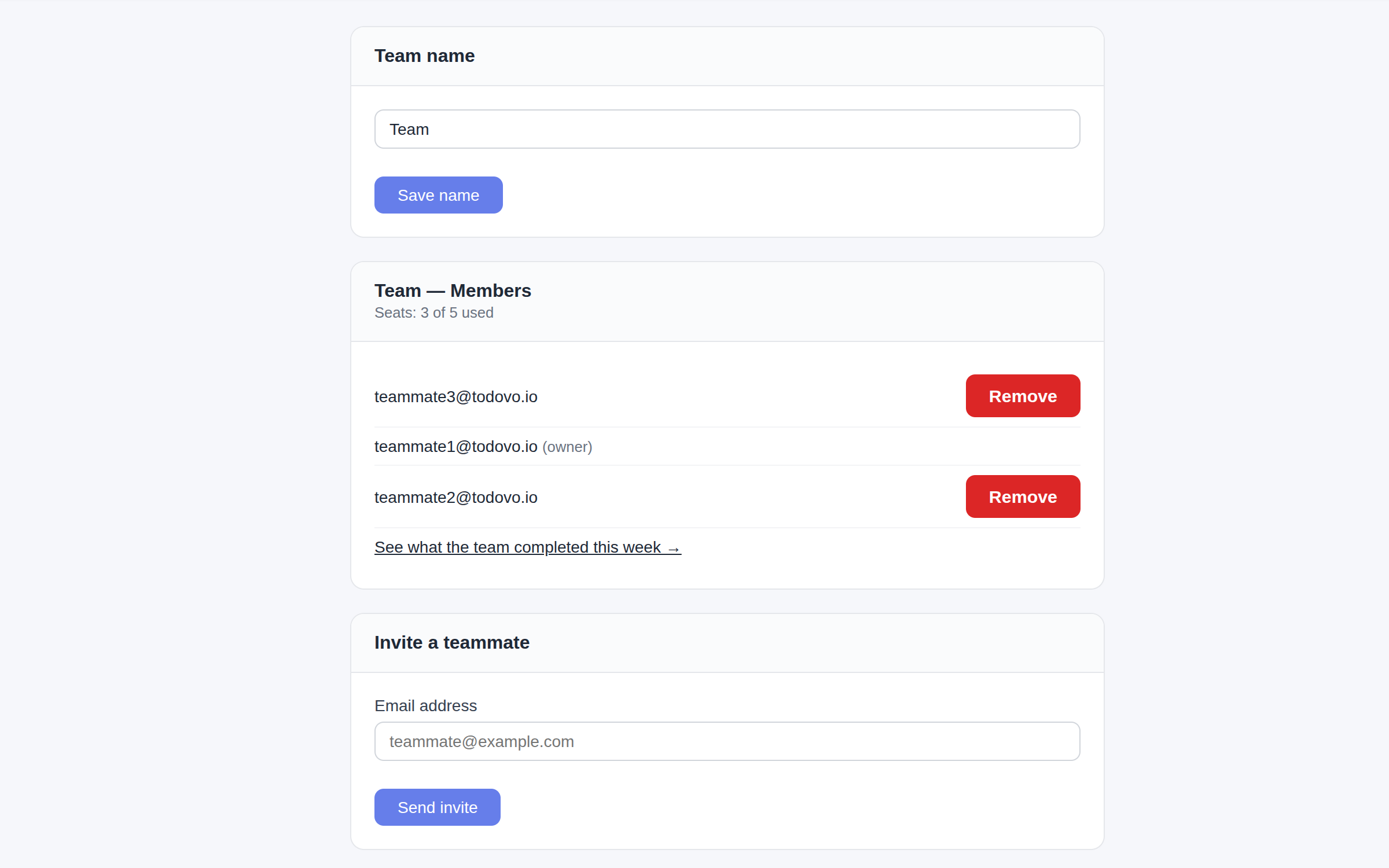 todovo.io team workspace showing shared tasks, a task assigned to a teammate, and the Private toggle