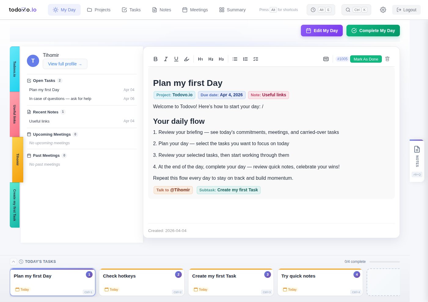 todovo.io related items panel with person tab expanded